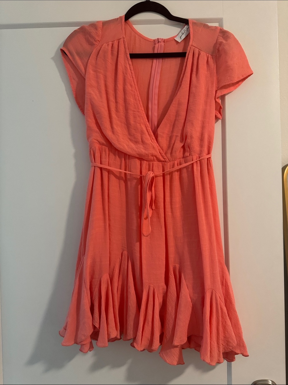 Petal & pup pink coral mini dress with removable tie ruffle